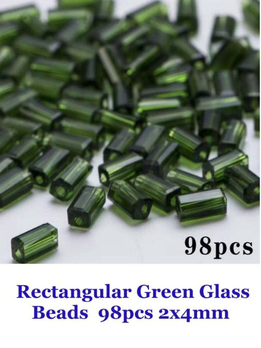 Rectangular Green Glass Beads  98pcs 2x4mm